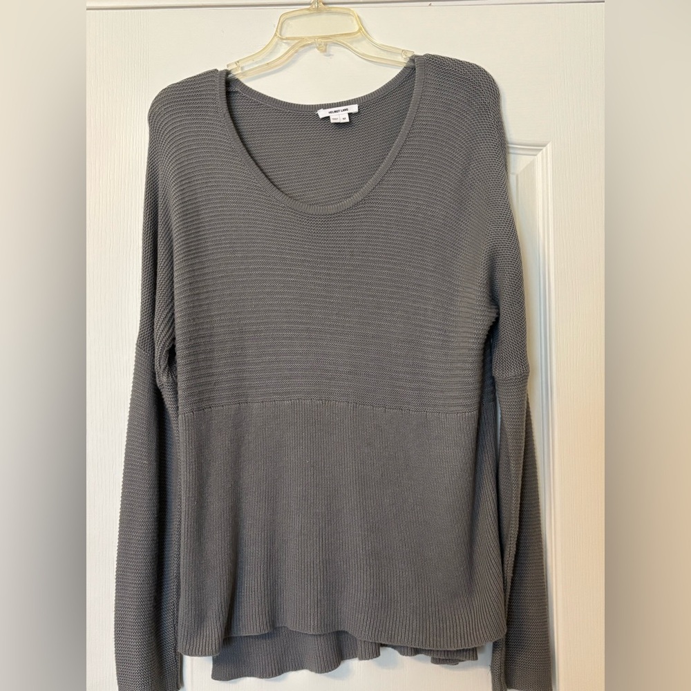 Helmet Lang Gray Textured pullover Top gray knit pullover light Medium tunic